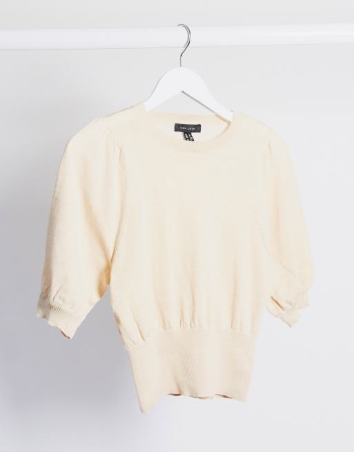 New Look – Beżowy sweter z bufiastymi rękawami