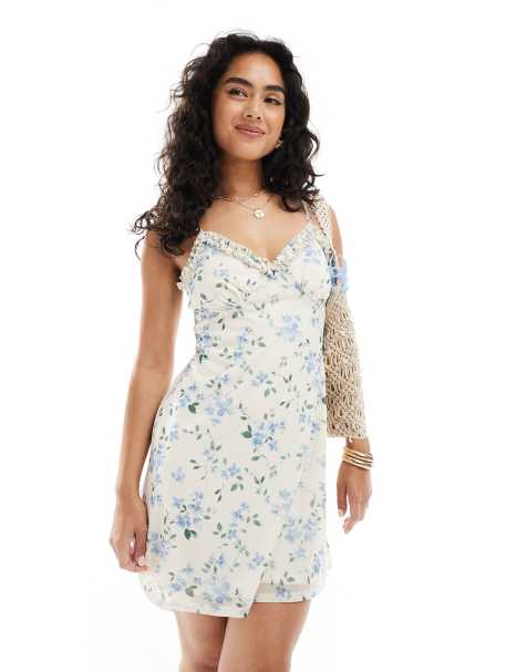 New Look floral strappy mesh mini dress in white