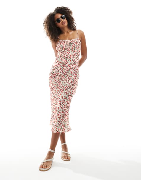 New Look ditsy floral strappy midi dress in white