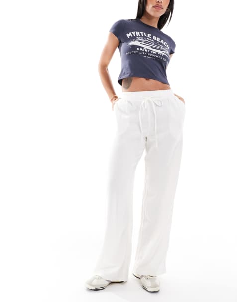 New Look linen wide leg trousers in white