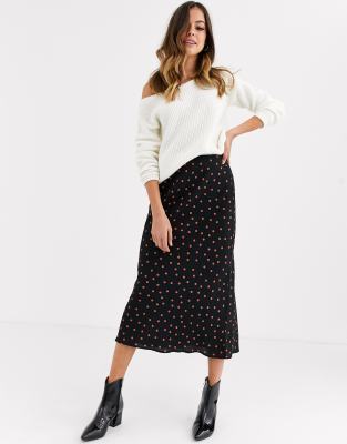 New Look bias cut skirt in red polka dot-Black