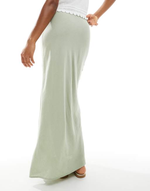 New Look bias linen blend maxi skirt in light green, 4 of 5