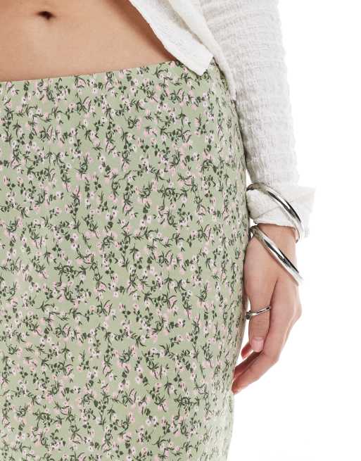 New Look bias midi skirt in green floral, 5 of 5
