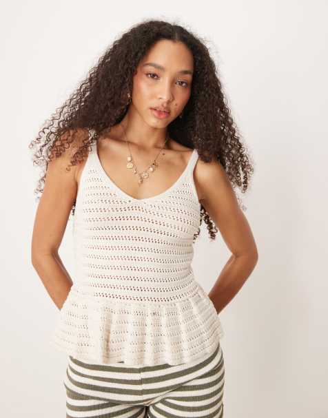 New Look knitted peplum vest top in white