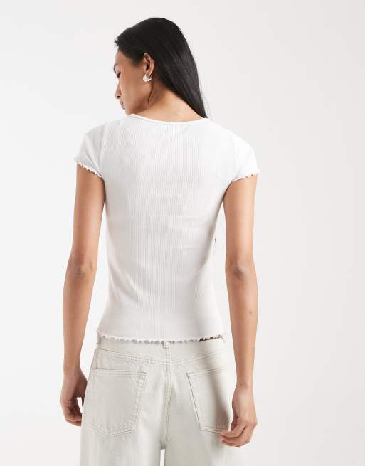New Look – Biały T-shirt z karbowanym brzegiem, 4 z 4