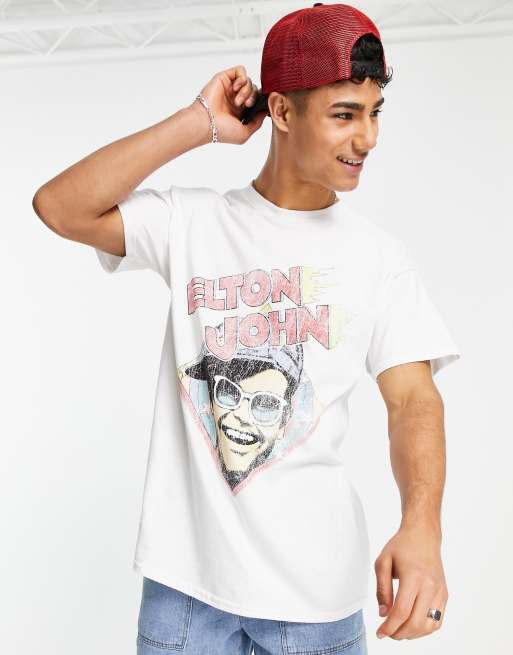New Look – Biały T-shirt z motywem Eltona Johna