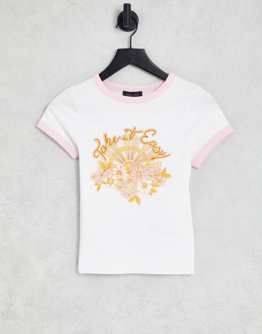 New Look – Biały T-shirt z nadrukiem i napisem Take It Easy