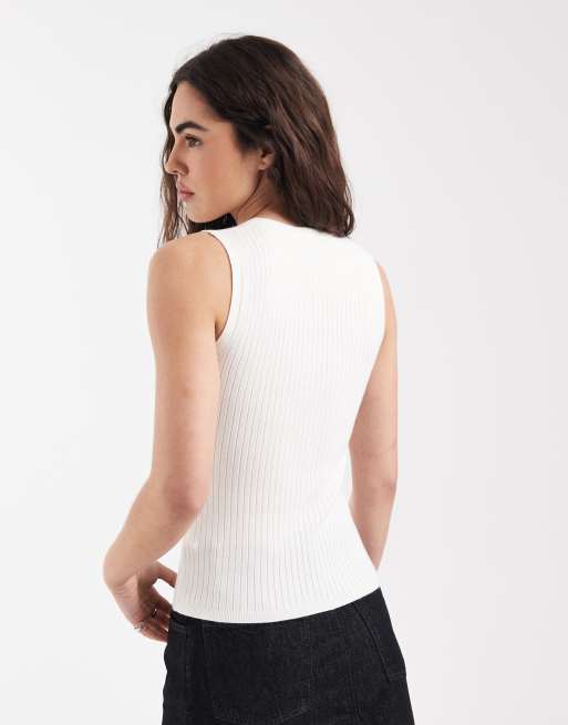 New Look – Biały top bez rękawów, z dekoltem henley, 4 z 4