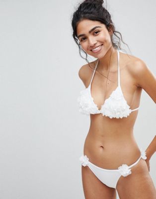 New Look - Bikinibroekje met 3D bloemen en striktouwtjes aan de zijkant-Wit