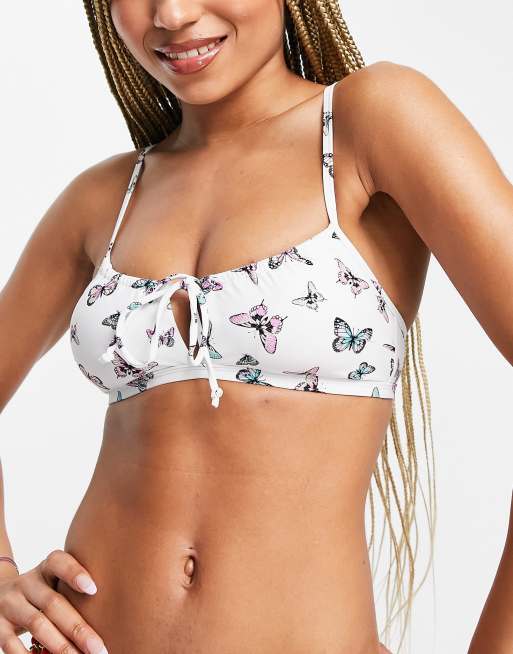 New Look - Bikinitop met ruche-detail en uitsnijding in vlinderprint, 4 van 4