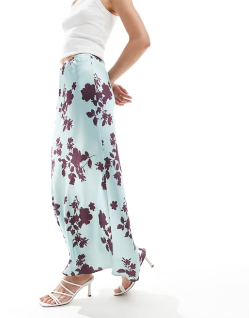 New Look - Blå midinederdel med blomstermønster i satin, 2 af 5