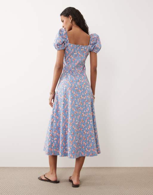 New Look - Blå milkmaid-kjole i minilængde med blomstermønster, 2 af 4