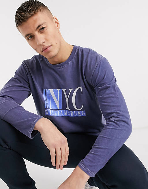 New Look - Blå NYC-t-shirt med lange ærmer