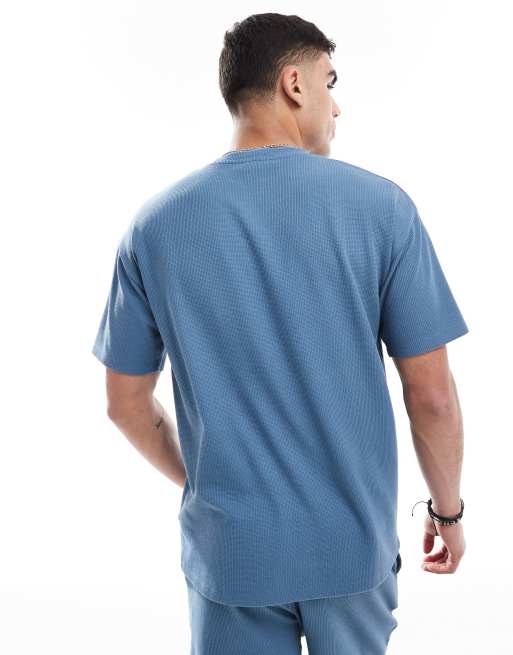 New Look - Blå og oversized T-shirt med vaffeltekstur - Del af sæt, 2 af 4