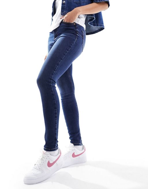 New Look – Blå skinny elasticated jeans som lyfter och formar