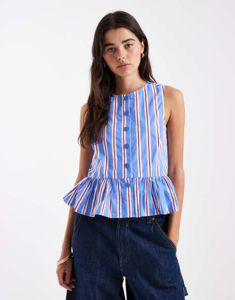 New Look - Blå stribet peplum-top - view 1