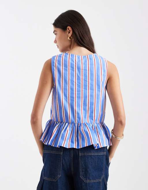 New Look - Blå stribet peplum-top, 2 af 4