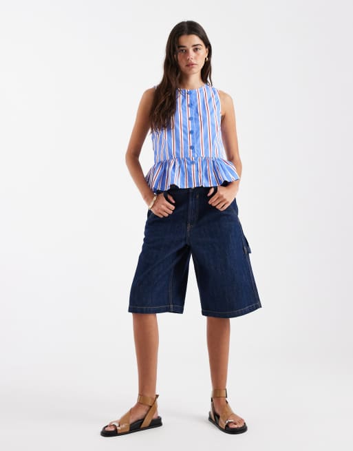 New Look - Blå stribet peplum-top, 4 af 4