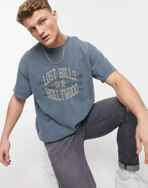 New Look – Blå t-shirt i oversize med 