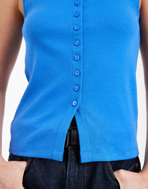 New Look - Blå tanktop med bådudskæring og knapper, 4 af 4