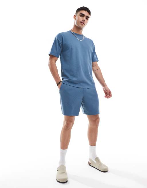 New Look – Blå, våfflad t-shirt i oversize, del av set, 3 av 4