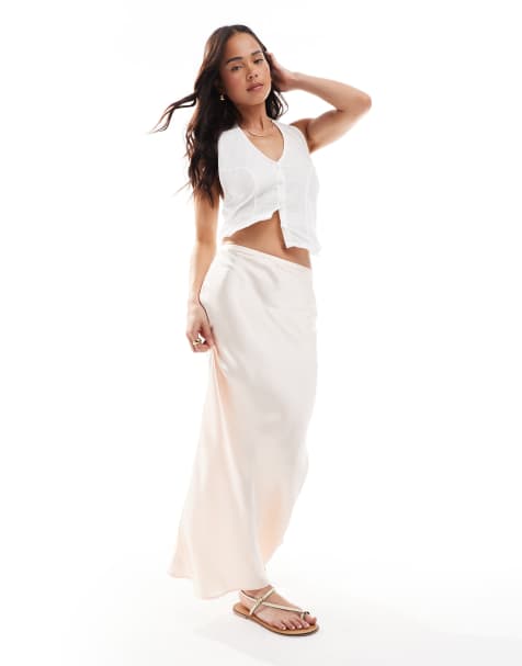New Look satin bias midi skirt in pale pink