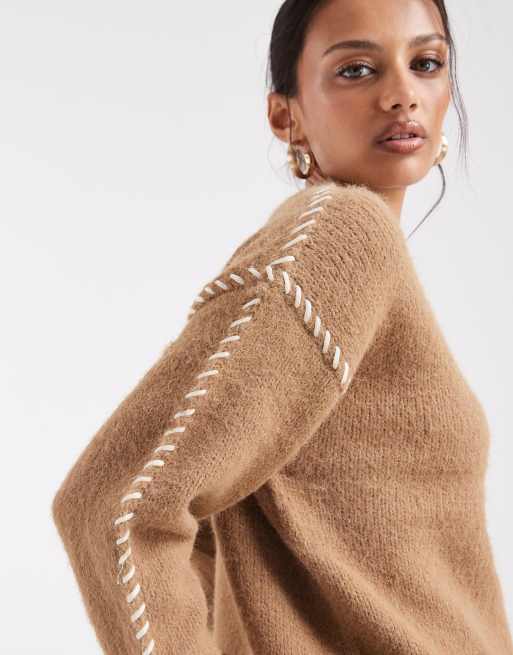 New Look blanket stitch jumper in beige, 2 of 4
