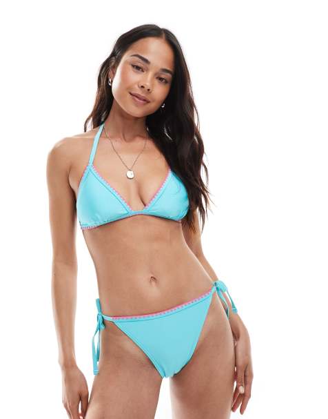 New Look blanket stitch triangle bikini in blue - view 1