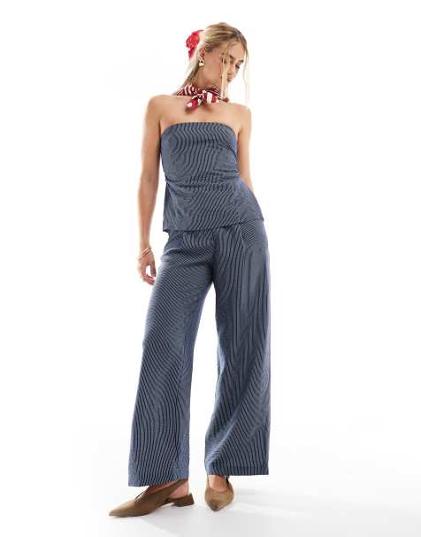 New Look – Blått, randigt set med byxor och topp - view 1