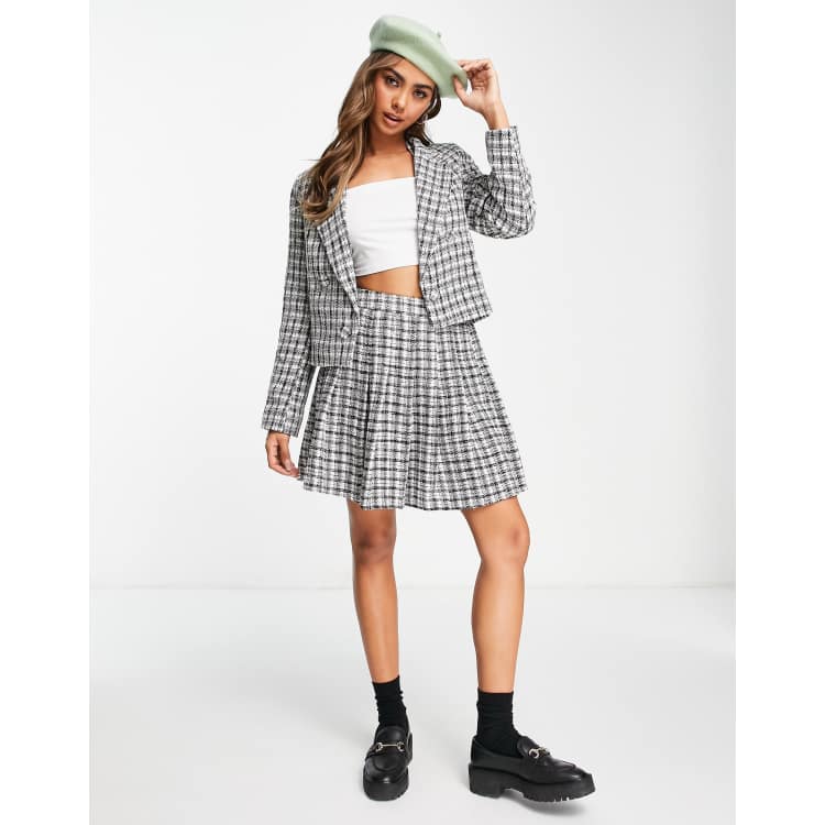 Black and white 2025 plaid skirt and blazer