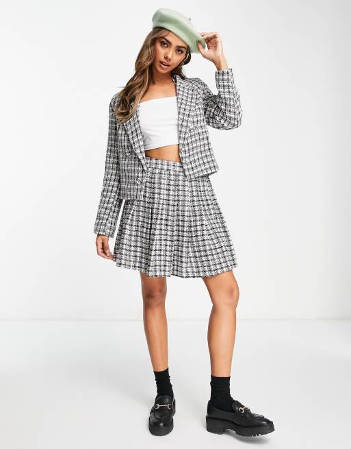 Black plaid skirt 2024 and blazer set