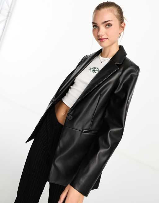 New Look Blazer en imitation cuir Noir