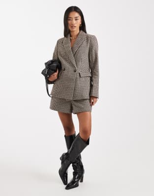 New Look - Blazer in braun kariert, Kombiteil-Brown