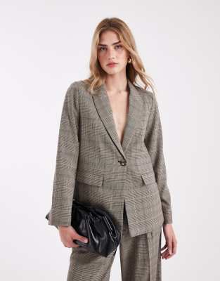 New Look - Blazer in braun kariert, Kombiteil-Brown