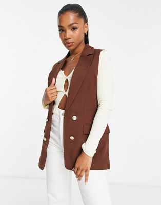 New Look sleeveless blazer in chocolate - ASOS Price Checker