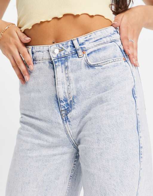 New Look bleach wash wide leg dad jean in light blue