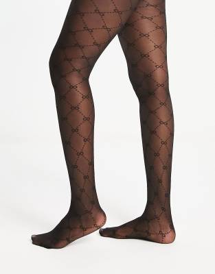 New Look - Blickdichte Strumpfhose mit Schleifenmuster-Black