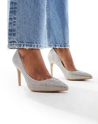 New Look bling court shoe in silver - ASOS Price Checker