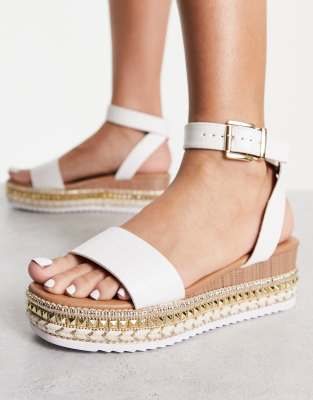 New Look bling flatform espadrille wedges in white ASOS