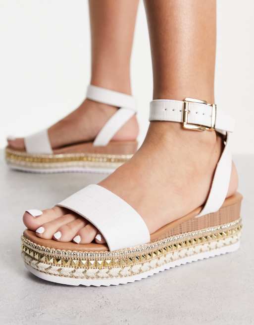 River island beige store studded flatform espadrille wedges