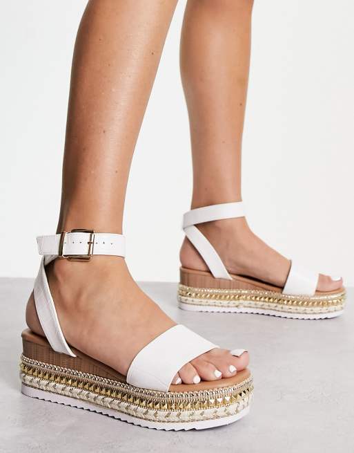 New Look bling flatform espadrille wedges in white ASOS