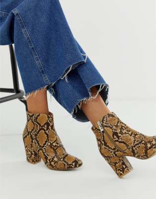 snake print block heel boots