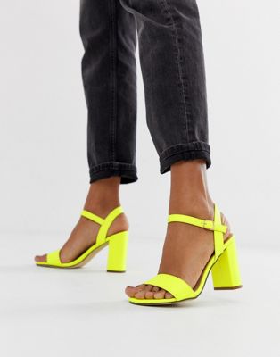 neon yellow block heels