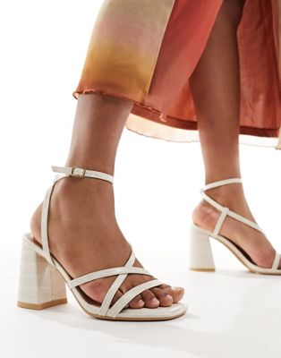 New Look block heel multistrap sandal in white