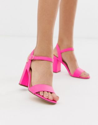 bright pink block heel sandals