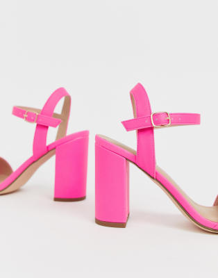 neon pink block heels