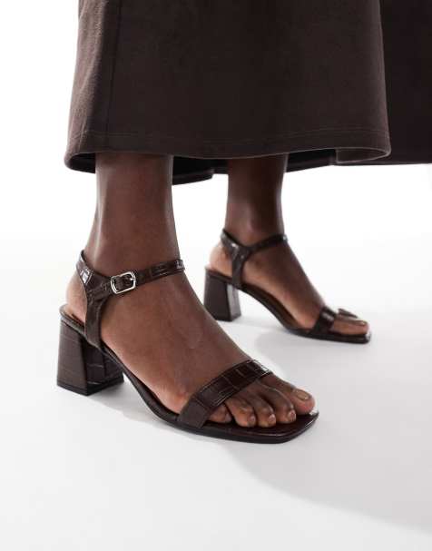 New Look block heeled sandal in brown croc - view 1