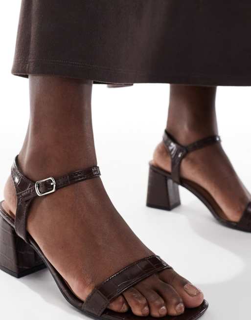 New Look block heeled sandal in brown croc ASOS