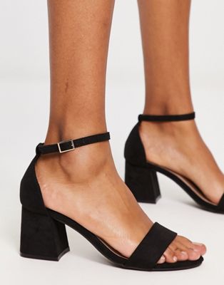 New Look block heeled sandals in black - ASOS Price Checker