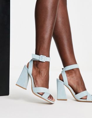 New Look block heeled strappy sandal in light blue | ASOS